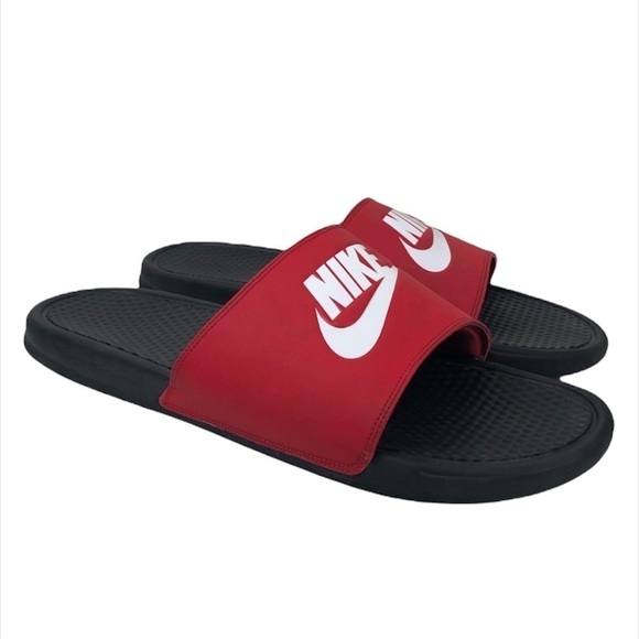 Nike Benassi Just Do It Red Black Slides - Picture 1 of 9